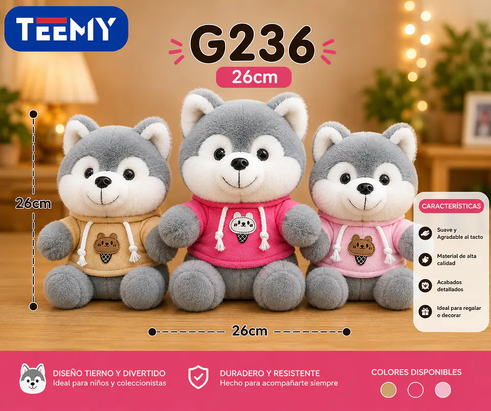 PELUCHE LOBO 26 CM, 3 DEL MISMO POR MAYOR (G236) 1