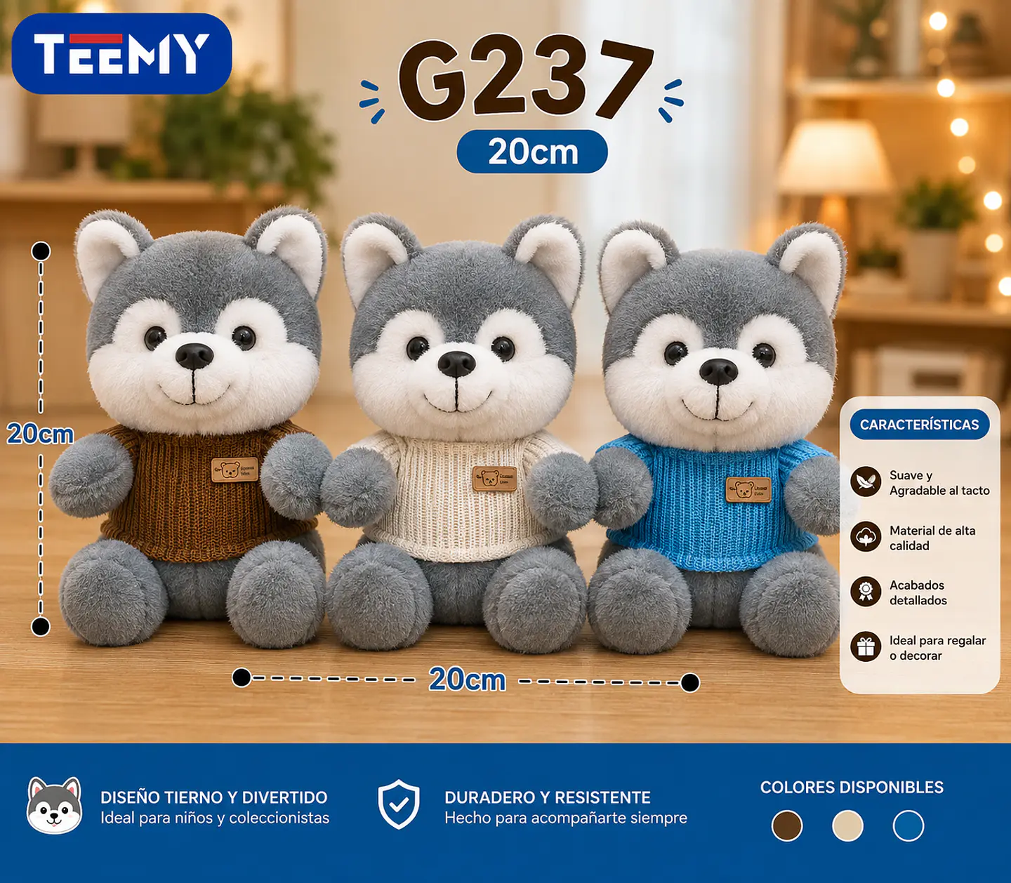 PELUCHE LOBO 20 CM, 3 DEL MISMO POR MAYOR (G237) 1