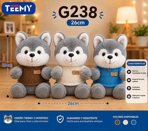 PELUCHE LOBO 26 CM, 3 DEL MISMO POR MAYOR (G238)