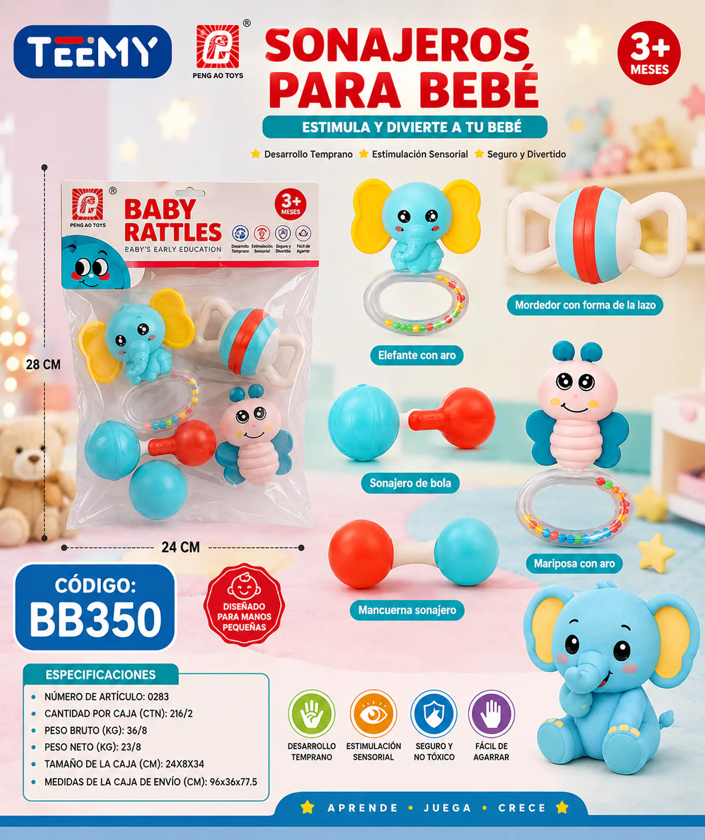 SONAJERO DE BEBES, 3 DEL MISMO POR MAYOR  (BB350) 1