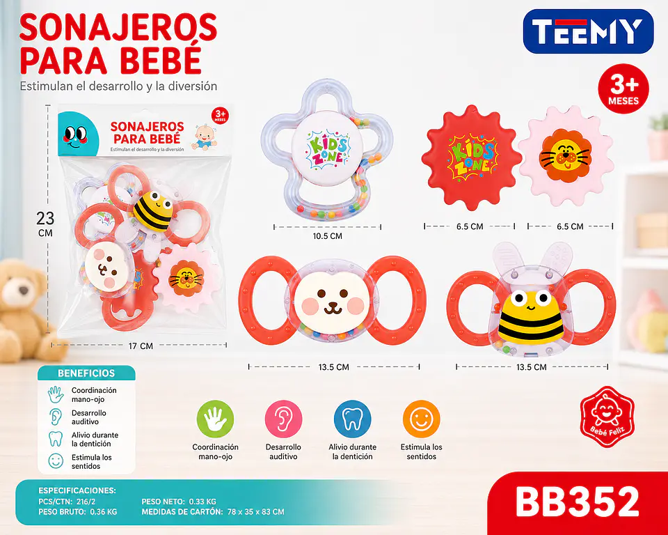 SONAJERO DE BEBES, 3 DEL MISMO POR MAYOR  (BB352) 1
