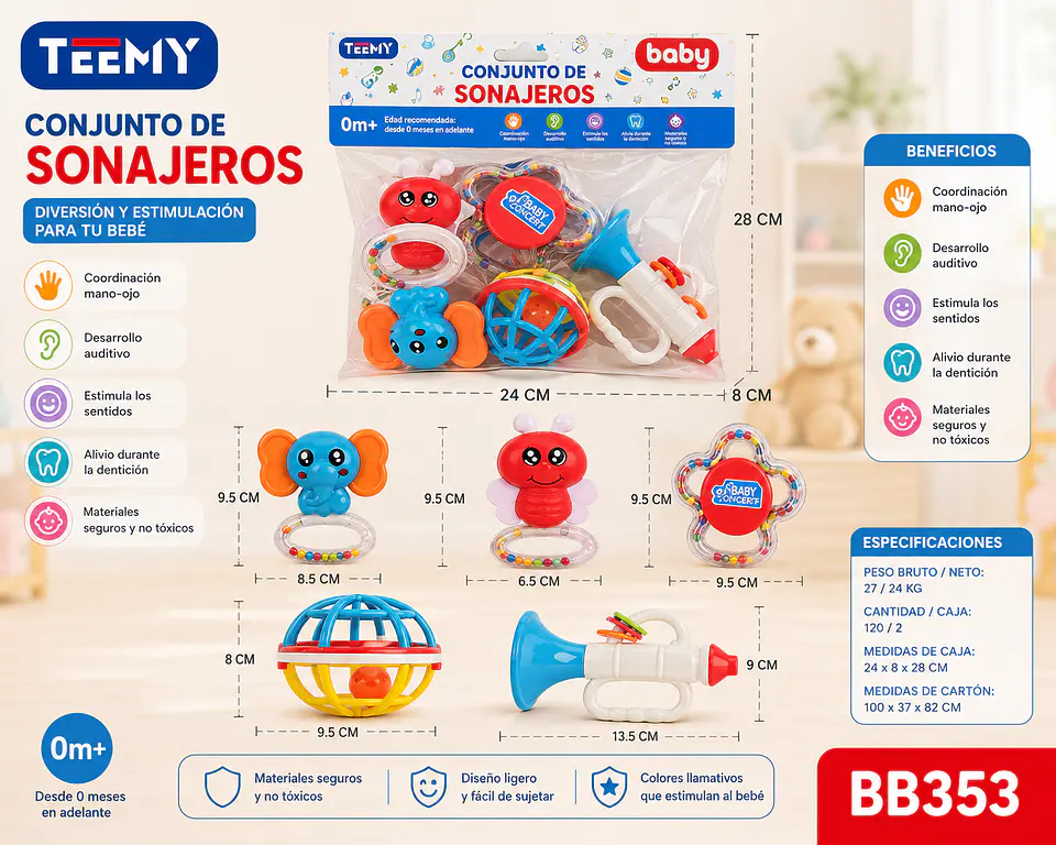 SONAJERO DE BEBES, 3 DEL MISMO POR MAYOR  (BB353) 1