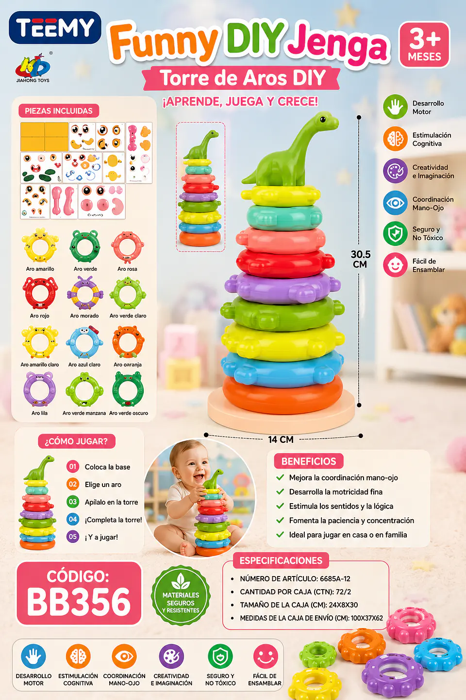 TORRE DE APILAMIENTO MONTESSORI, 3 DEL MISMO POR MAYOR  (BB356) 1