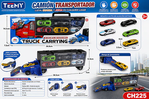 CAMION CON CARROS, 3 DEL MISMO POR MAYOR (CH225)