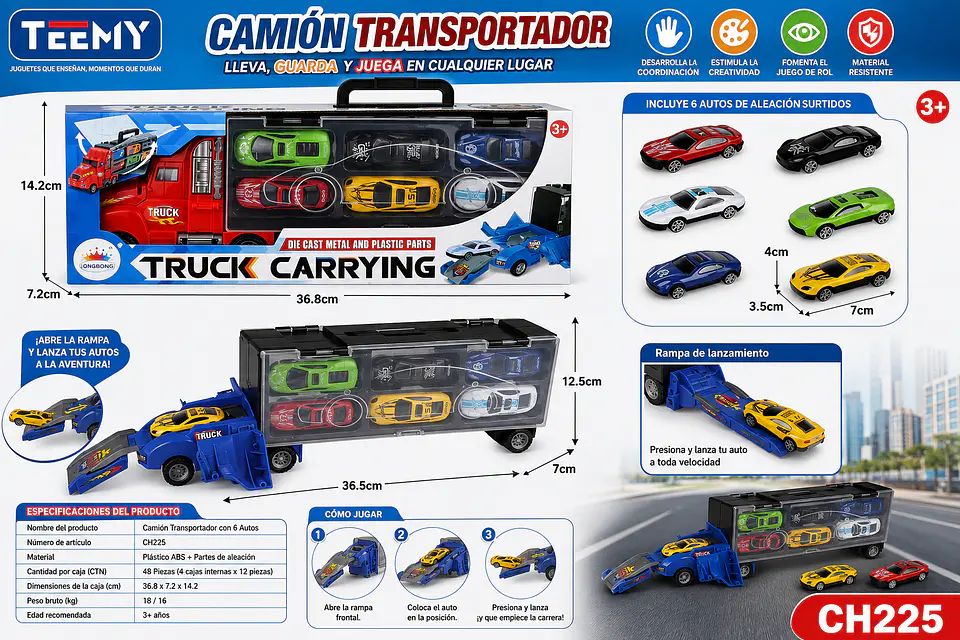CAMION CON CARROS, 3 DEL MISMO POR MAYOR (CH225) 1
