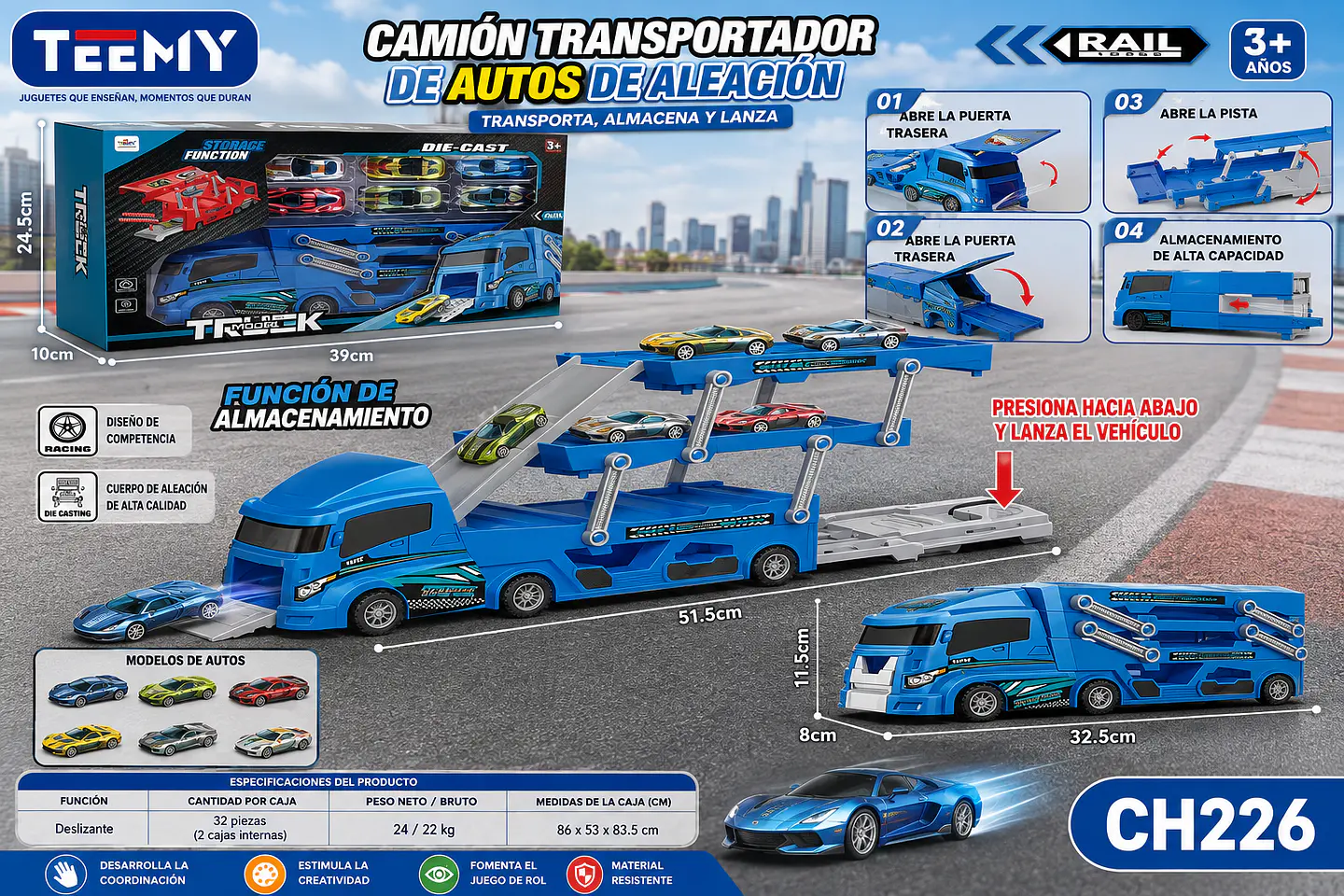 CAMION CON CARROS, 3 DEL MISMO POR MAYOR (CH226) 1