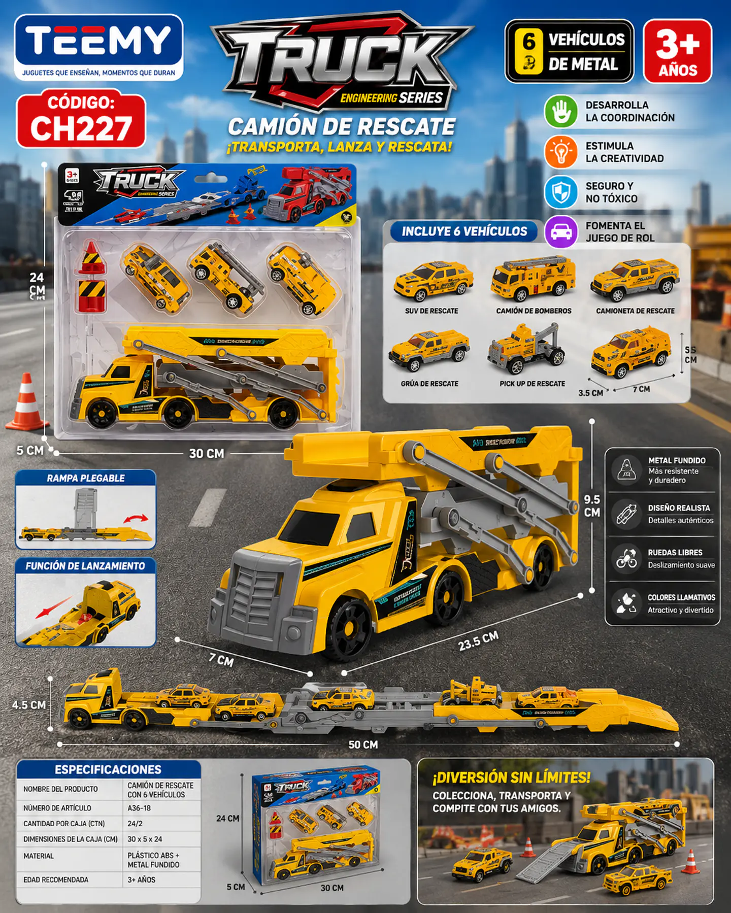 CAMION CON CARROS, 3 DEL MISMO POR MAYOR (CH227) 1