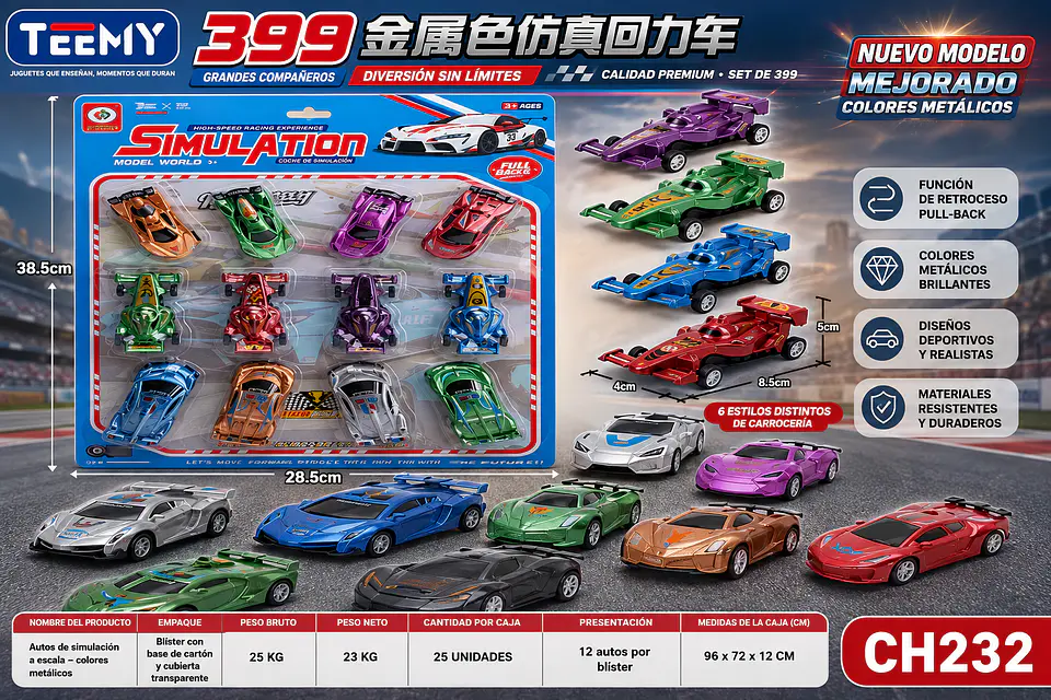 SET DE 12 CARROS, 3 DEL MISMO POR MAYOR (CH232) 1