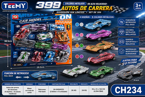 SET DE 12 CARROS, 3 DEL MISMO POR MAYOR (CH234)