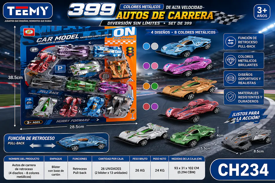 SET DE 12 CARROS, 3 DEL MISMO POR MAYOR (CH234) 1