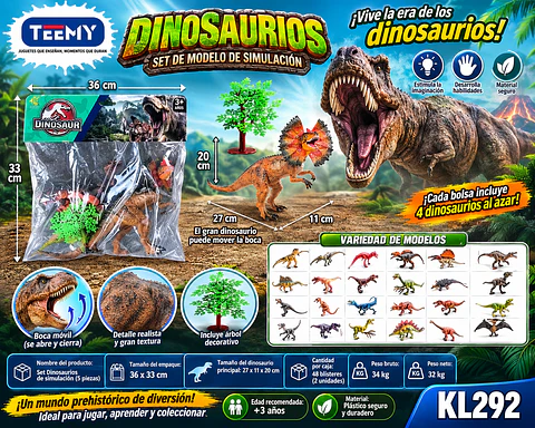 DINOSAURIO JUGUETE, 3 DEL MISMO POR MAYOR (KL292)