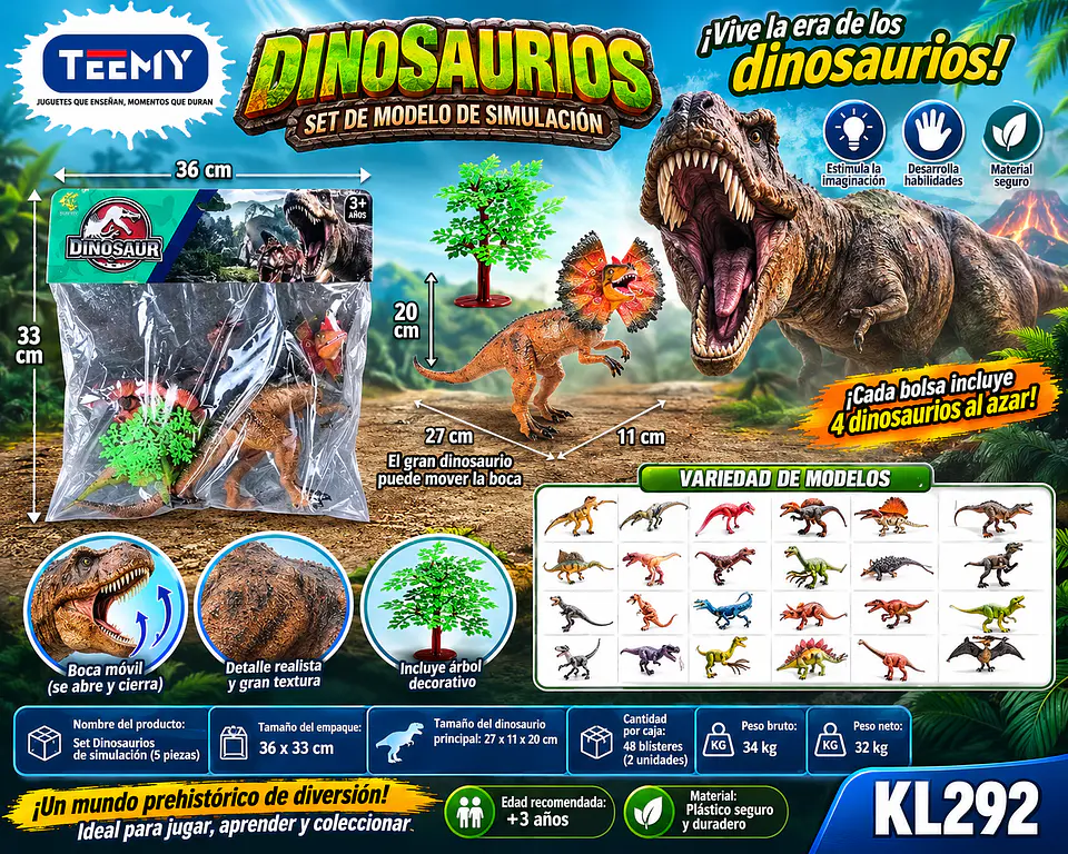 DINOSAURIO JUGUETE, 3 DEL MISMO POR MAYOR (KL292) 1