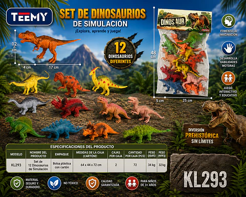 DINOSAURIO JUGUETE, 3 DEL MISMO POR MAYOR (KL293)