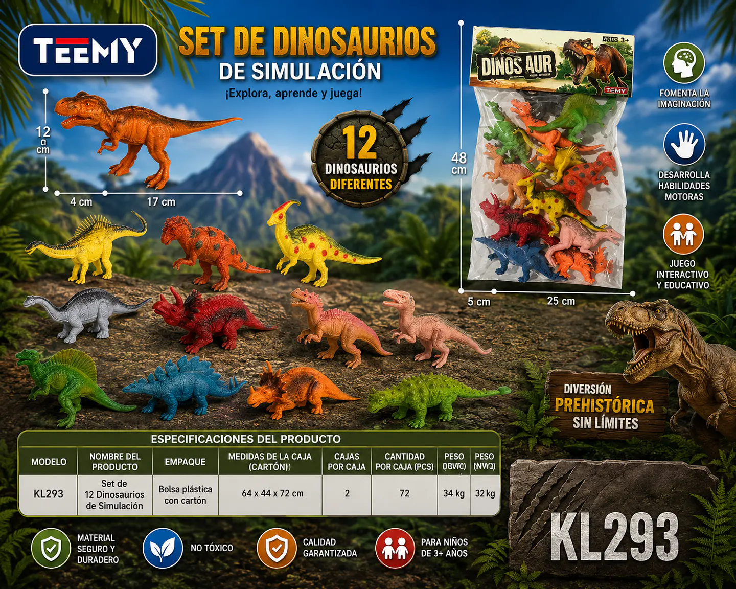 DINOSAURIO JUGUETE, 3 DEL MISMO POR MAYOR (KL293) 1