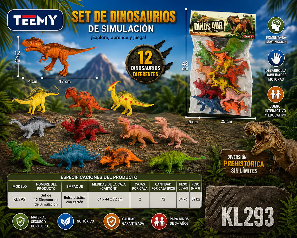 DINOSAURIO JUGUETE, 3 DEL MISMO POR MAYOR (KL293) 1