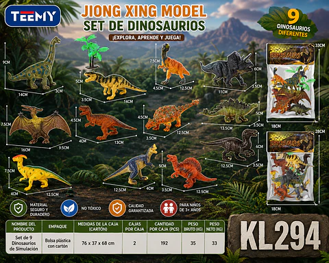 DINOSAURIO JUGUETE, 3 DEL MISMO POR MAYOR (KL294)