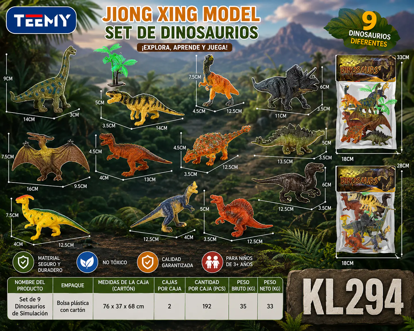 DINOSAURIO JUGUETE, 3 DEL MISMO POR MAYOR (KL294) 1