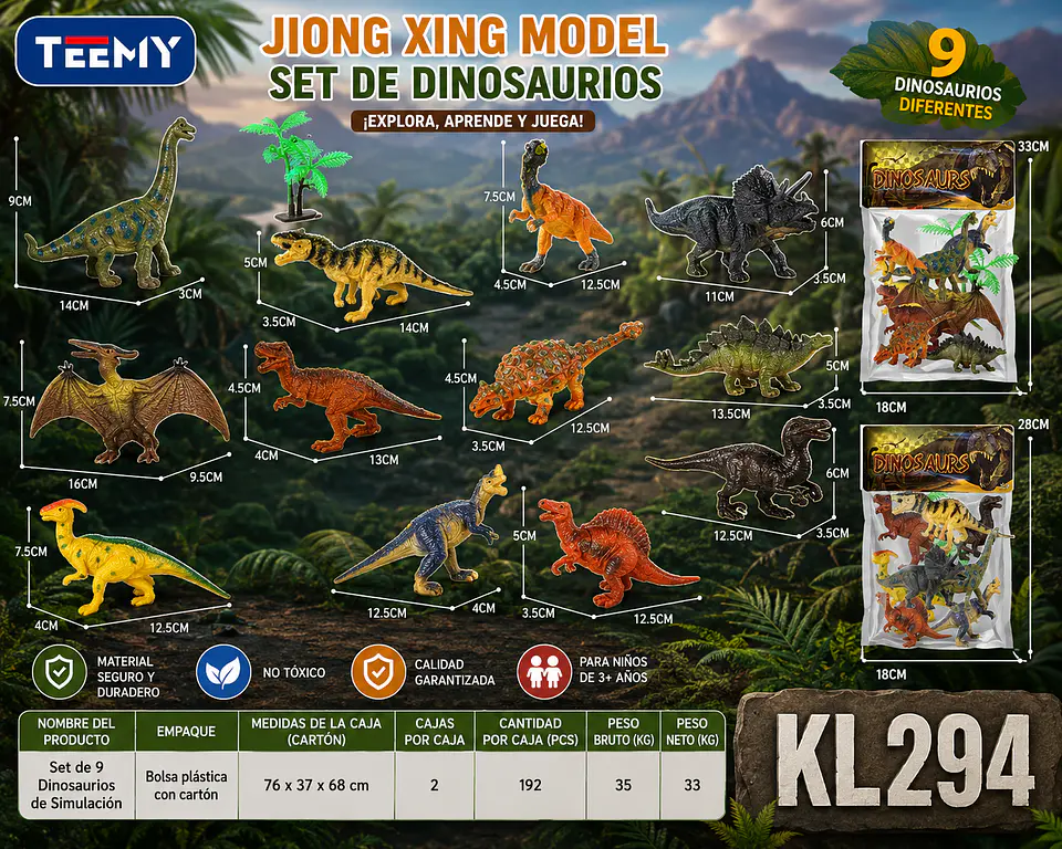 DINOSAURIO JUGUETE, 3 DEL MISMO POR MAYOR (KL294) 1