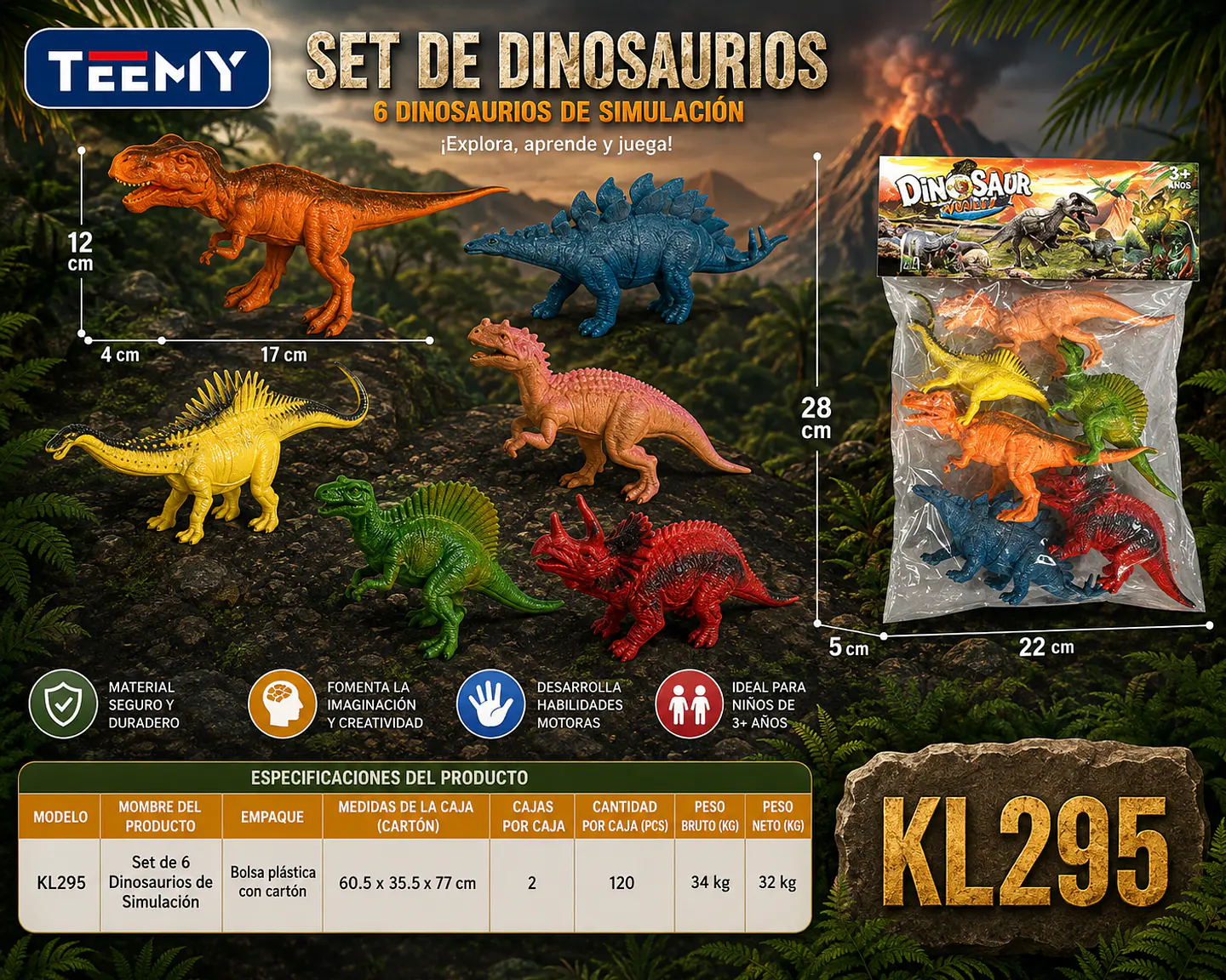 DINOSAURIO JUGUETE, 3 DEL MISMO POR MAYOR (KL295) 1