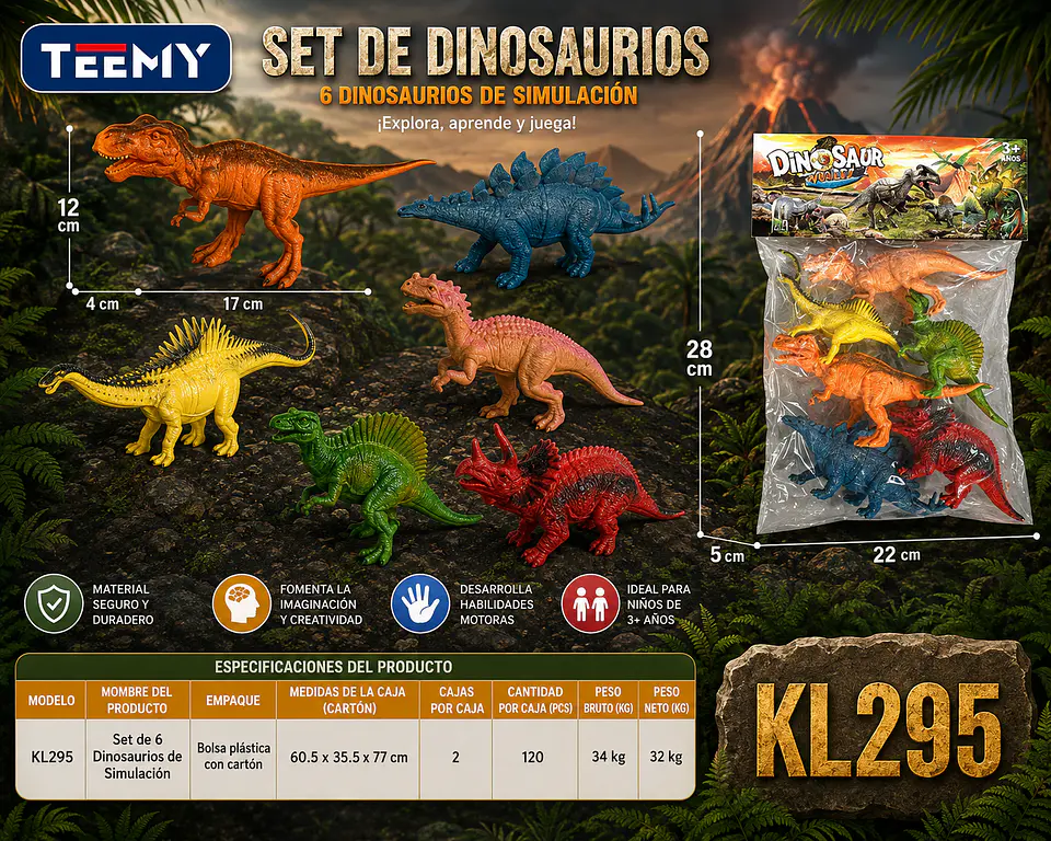 DINOSAURIO JUGUETE, 3 DEL MISMO POR MAYOR (KL295) 1