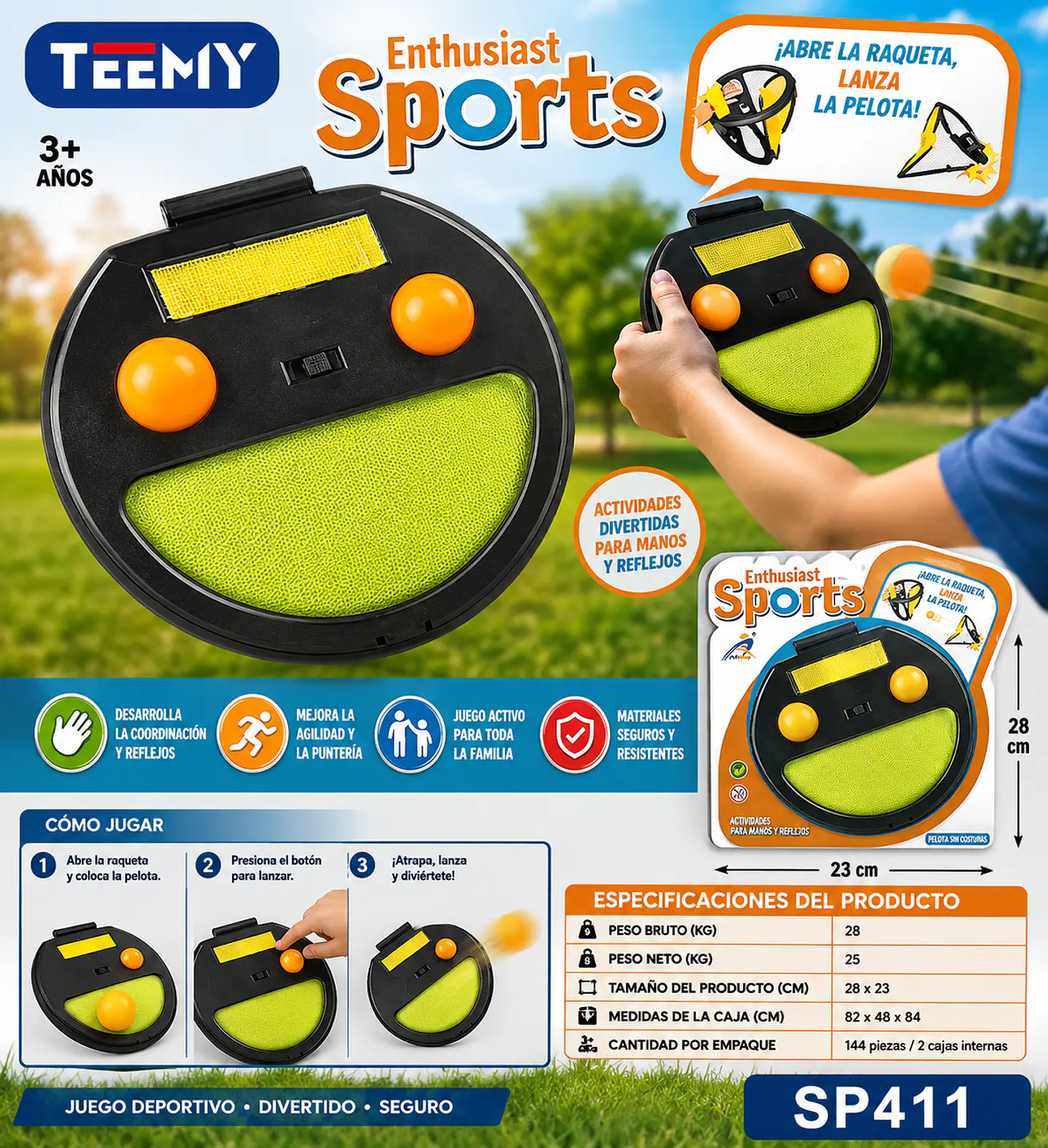 JUEGO ATRAPA PELOTA CON RAQUETA, 3 DEL MISMO POR MAYOR (SP411) 1