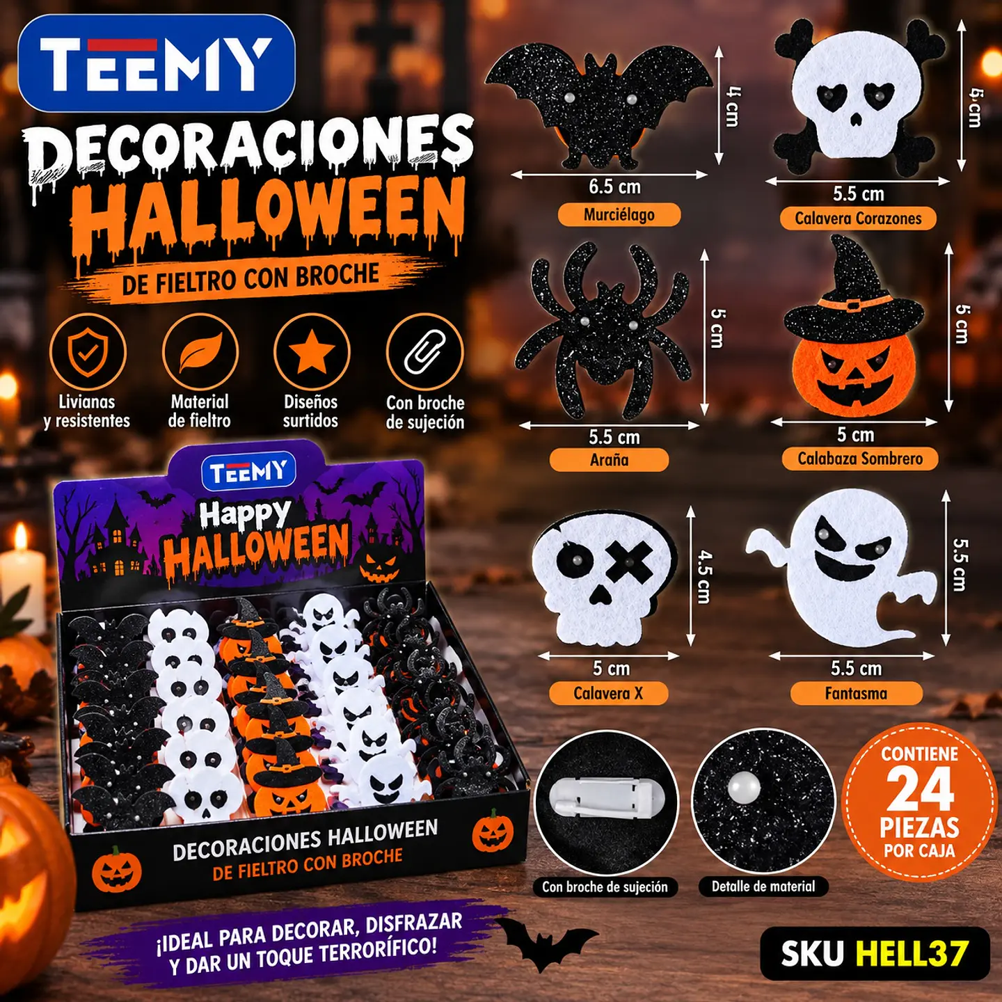 ADORNOS HALLOWEEN PAQUETE 24 PIEZAS  (HELL37) 1