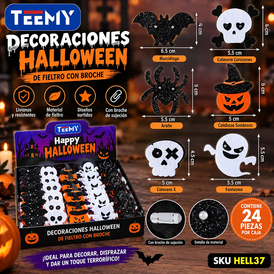 ADORNOS HALLOWEEN PAQUETE 24 PIEZAS  (HELL37) 1