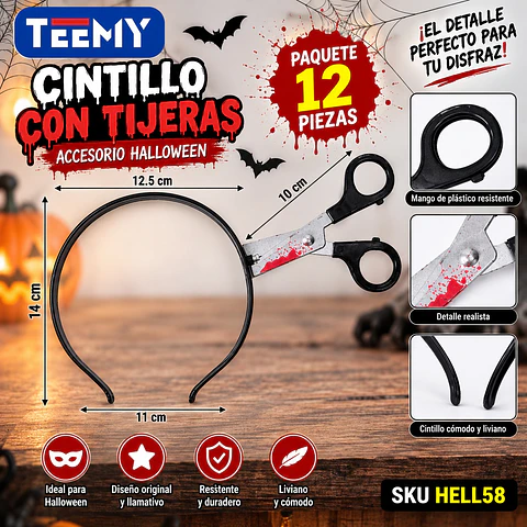 CINTILLO CON TIJERA PAQUETE 12 PIEZAS (HELL58)
