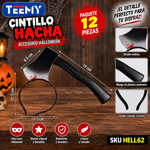 CINTILLO CON HACHA PAQUETE 12 PIEZAS (HELL62)