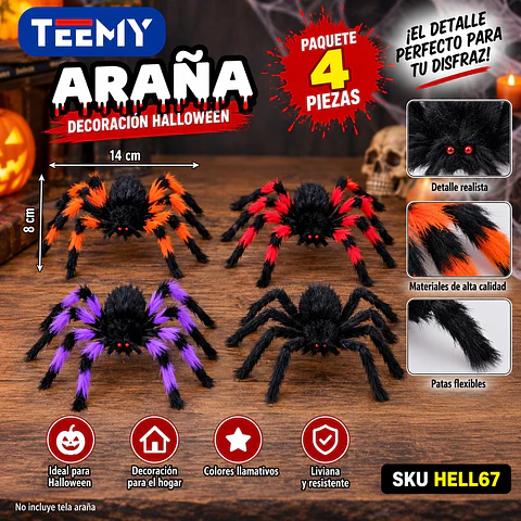 ARAÑA  75 CM PAQUETE 4 PIEZAS (HELL67)