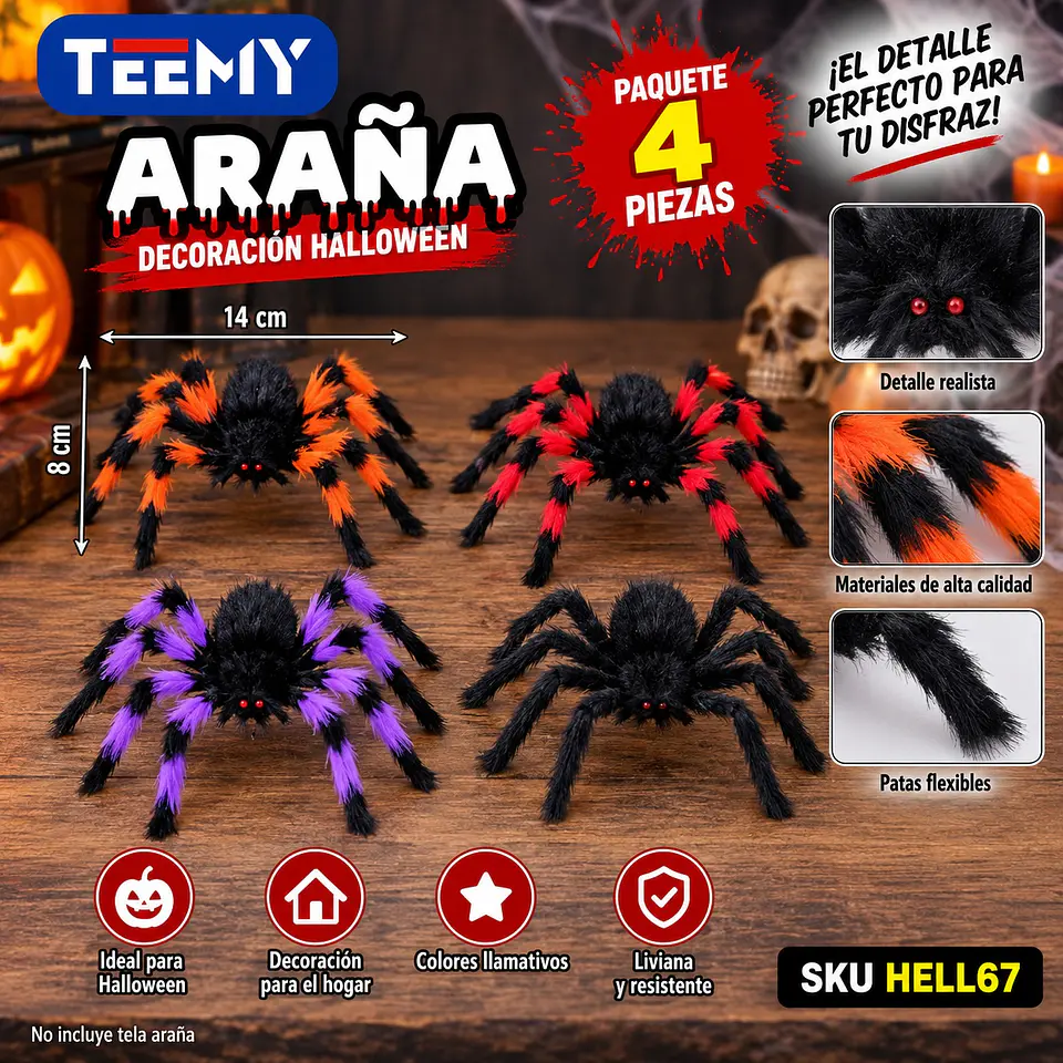 ARAÑA  75 CM PAQUETE 4 PIEZAS (HELL67) 1