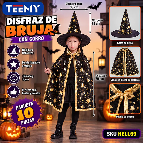 DISFRAZ CON GORRO 80 CM PAQUETE 10 PIEZAS  (HELL69)