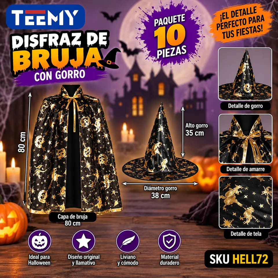 DISFRAZ CON GORRO 80 CM PAQUETE 10 PIEZAS (HELL72) 1