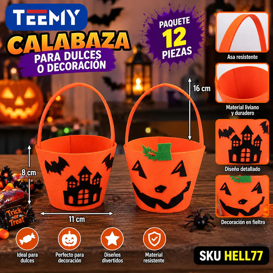 CALABAZA DECORACION HALLOWEEN PAQUETE 12 PIEZAS (HELL77) 1