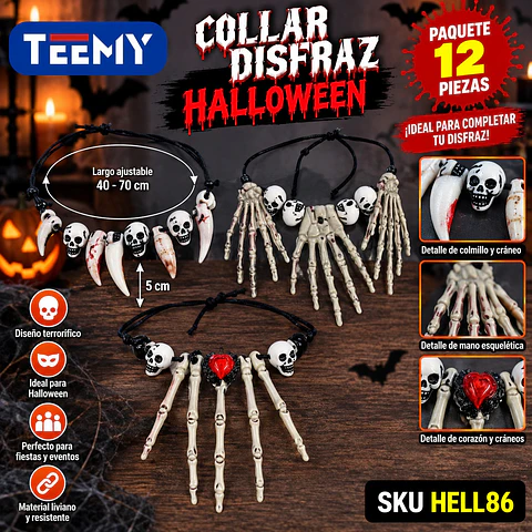 COLLAR DISFRAZ HALLOWEEN  PAQUETE 12 PIEZAS (HELL86)