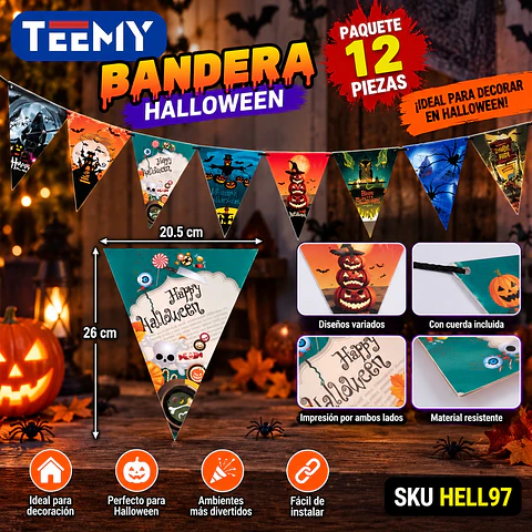 BANDERA ADORNOS HALLOWEEN PAQUETE 12 PIEZAS (HELL97)