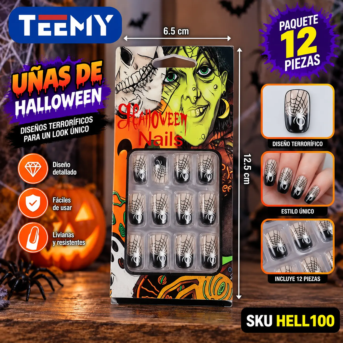UÑAS DE HALLOWEEN PAQUETE 12 PIEZAS (HELL100) 1
