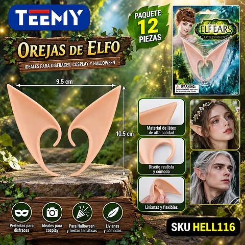 OREJAS DE ELFO PAQUETE 12 PIEZAS (HELL116)