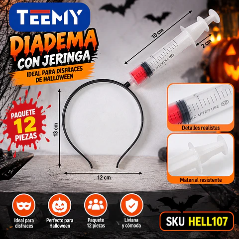 CINTILLO CON JERINGA PAQUETE 12 PIEZAS (HELL107)