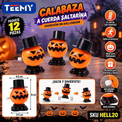 CALABAZA A CUERDA SALTARINA PAQUETE 12 PIEZAS (HELL20)