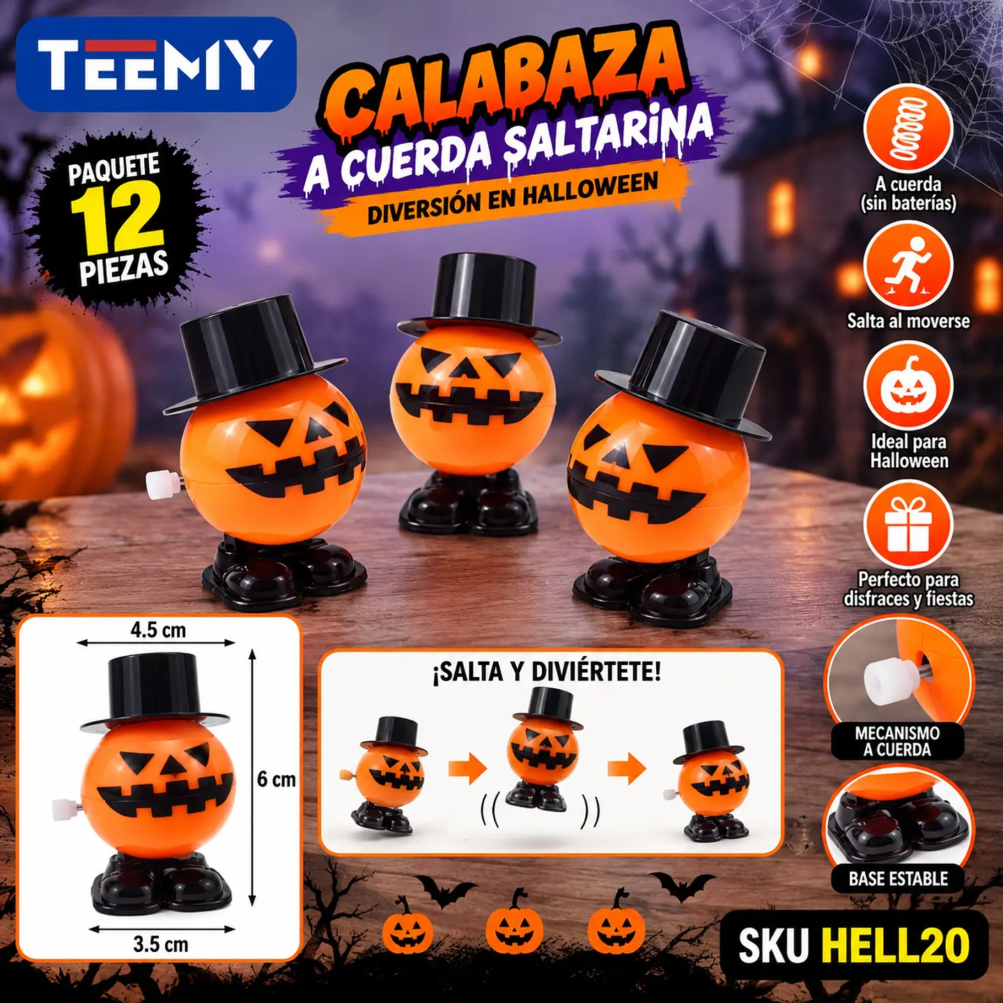 CALABAZA A CUERDA SALTARINA PAQUETE 12 PIEZAS (HELL20) 1