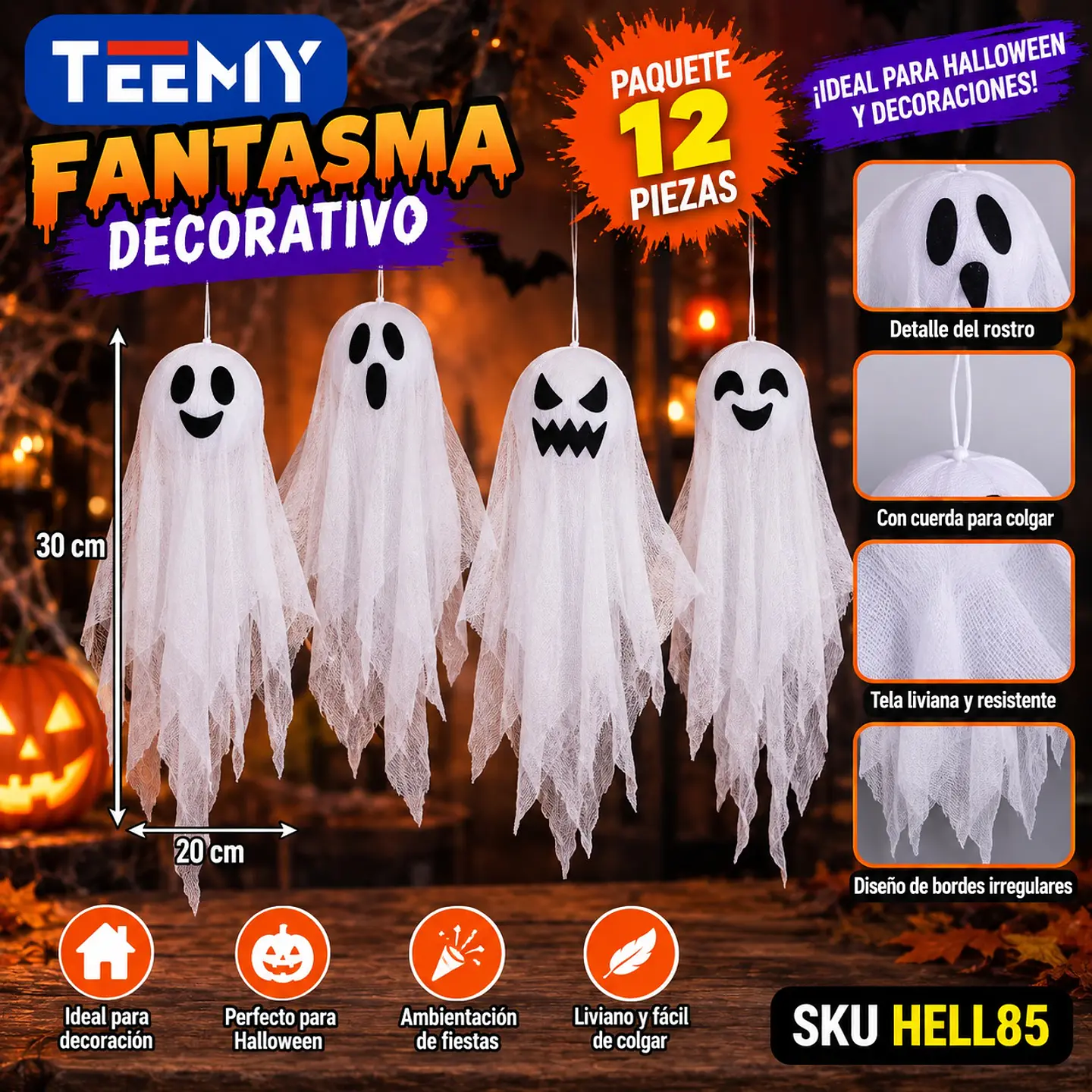 FANTASMA DECORAR PAQUETE 12 PIEZAS (HELL85) 1