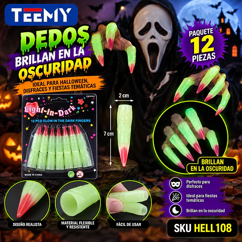 DEDOS BRILLAN EN LA OSCURIDAD PAQUETE 12 PIEZAS (HELL108)