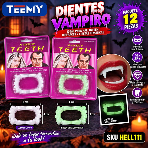 DIENTES VAMPIRO PAQUETE 12 PIEZAS (HELL111)
