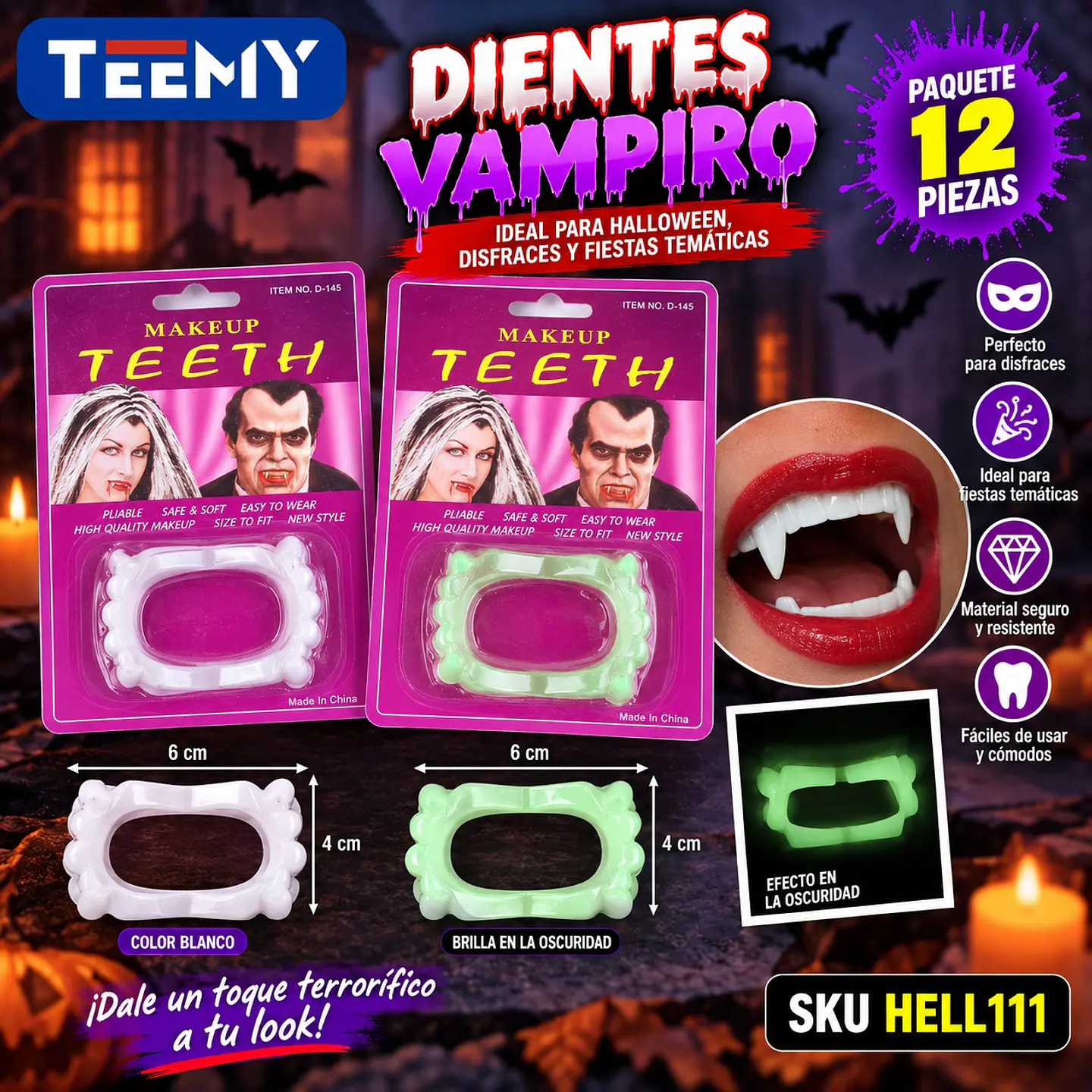 DIENTES VAMPIRO PAQUETE 12 PIEZAS (HELL111) 1