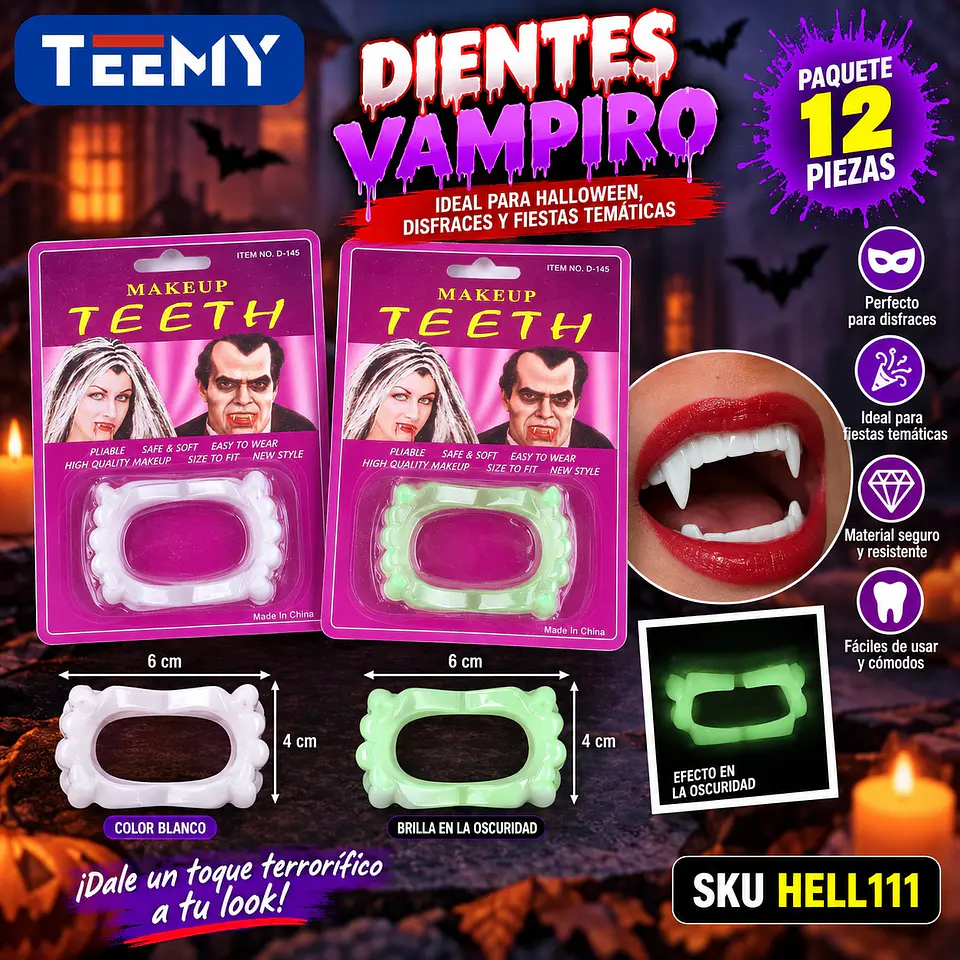 DIENTES VAMPIRO PAQUETE 12 PIEZAS (HELL111) 1