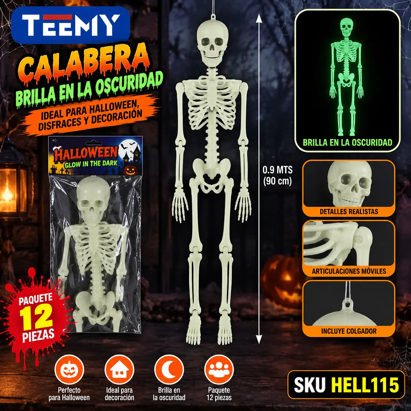 CALABERA BRILLA EN LA OSCURIDAD 0.9 MTS PAQUETE 12 PIEZAS (HELL115) 1