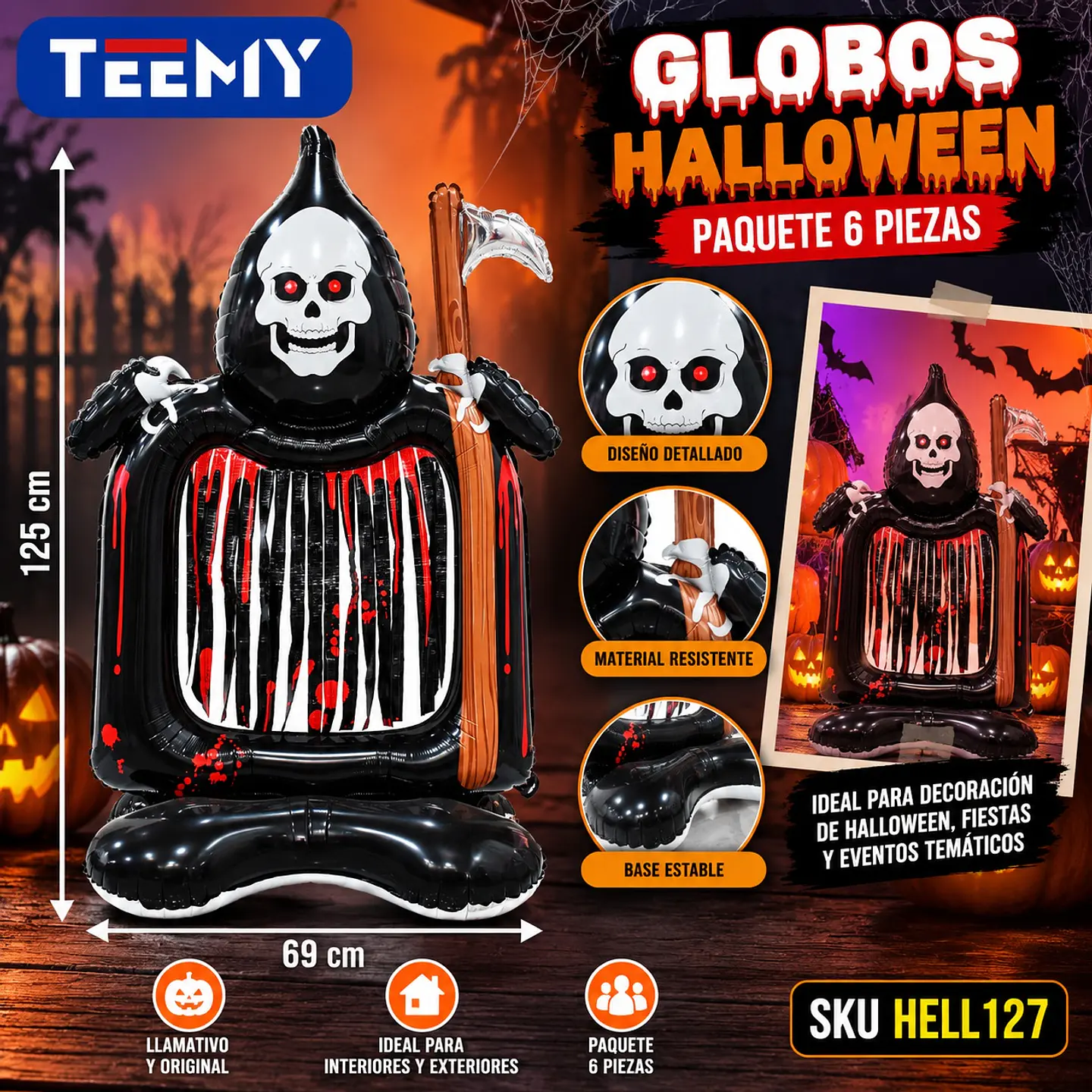 GLOBOS HALLOWEEN PAQUETE 6 PIEZAS MEDIDAS 125 X 69 (HELL127) 1
