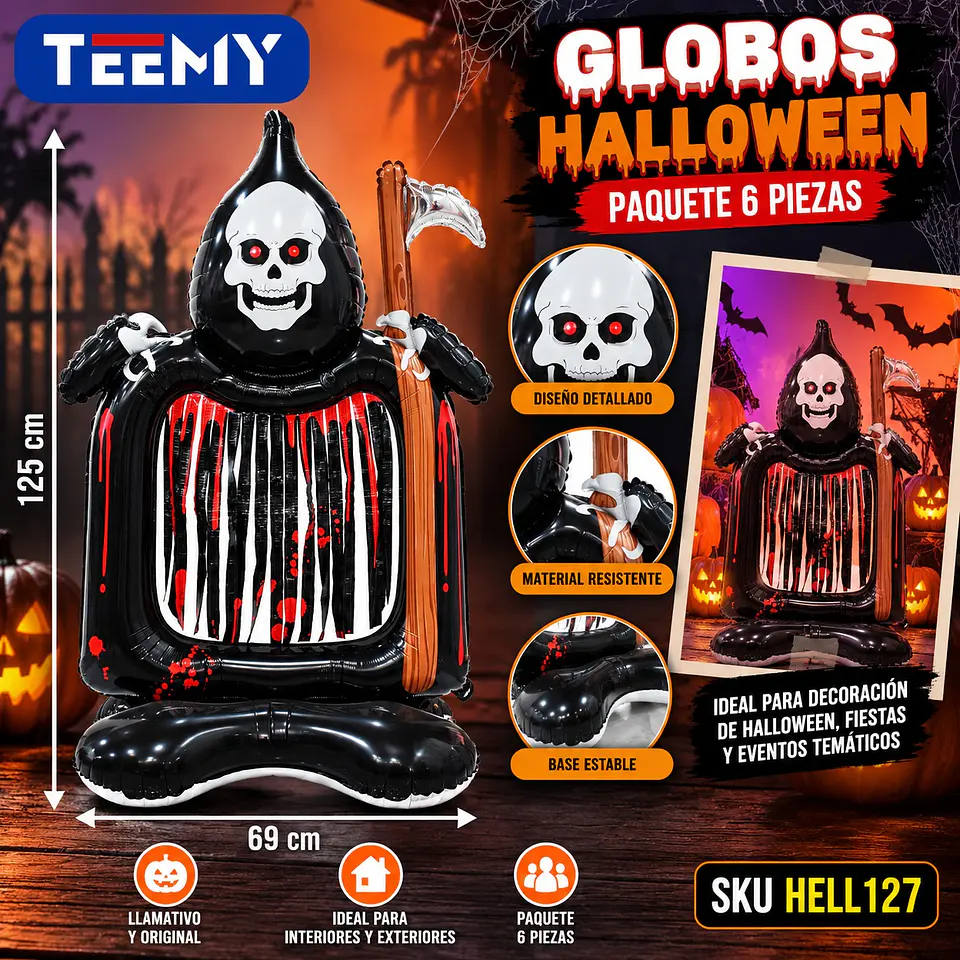 GLOBOS HALLOWEEN PAQUETE 6 PIEZAS MEDIDAS 125 X 69 (HELL127) 1