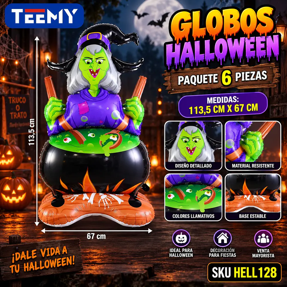 GLOBOS HALLOWEEN PAQUETE 6 PIEZAS, MEDIDAS 113.5 CM X 67 CM (HELL128) 1